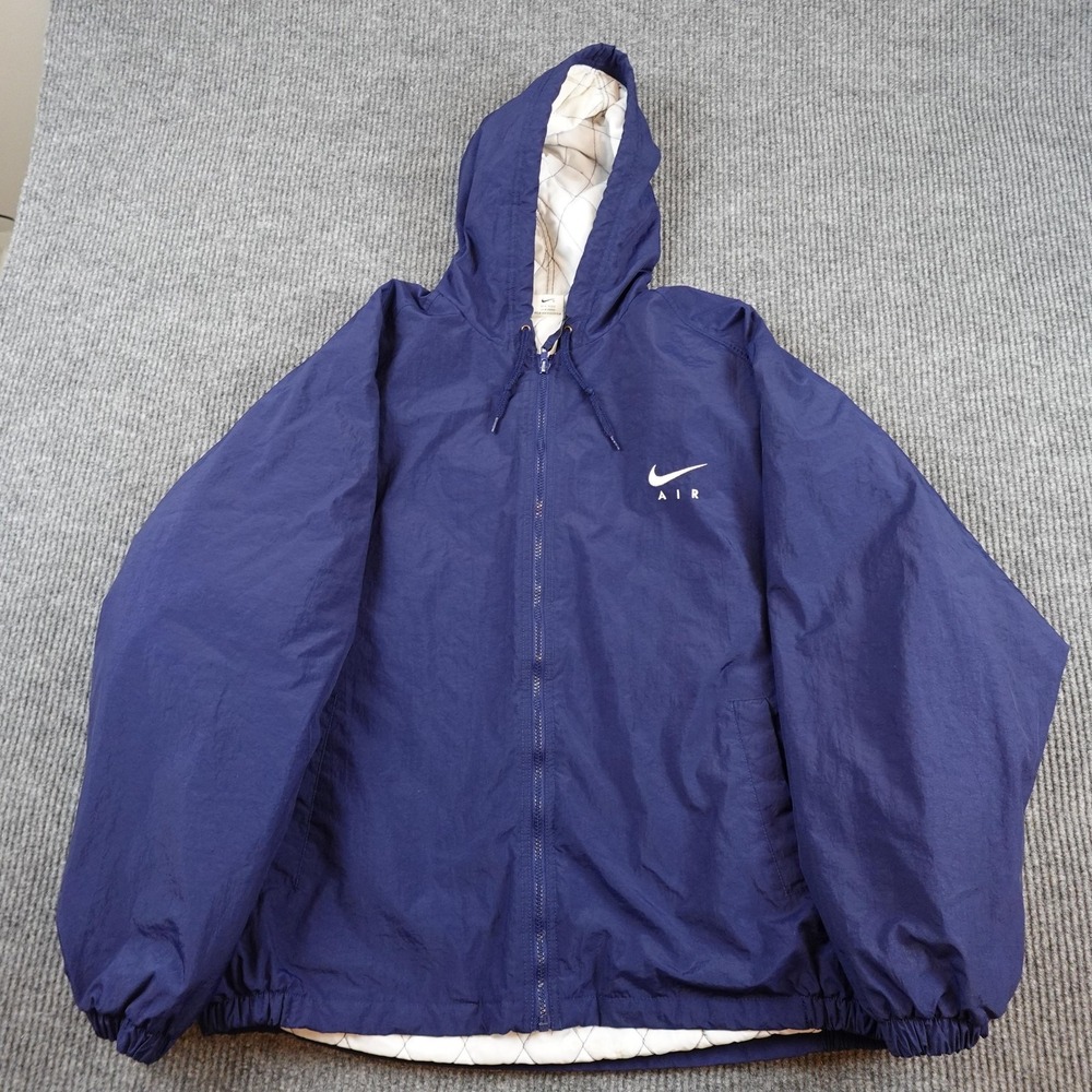 Nike Air Jacket Mens 2XL Blue Hooded Full Zip Quilted Windbreaker F60105 EKA
